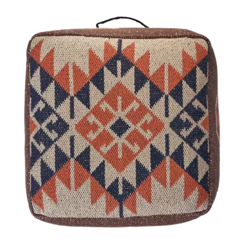 LR Home Ashford 12" Handmade Cotton Blend Pouf in Brown/Natural/Orange