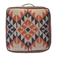 LR Home Ashford 12" Handmade Cotton Blend Pouf in Brown/Natural/Orange