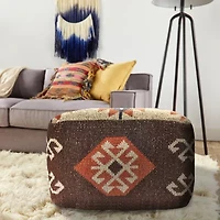 LR Home Ashford Handmade Kilim Bohemian Cotton Blend Medium Pouf Geometric Ottoman
