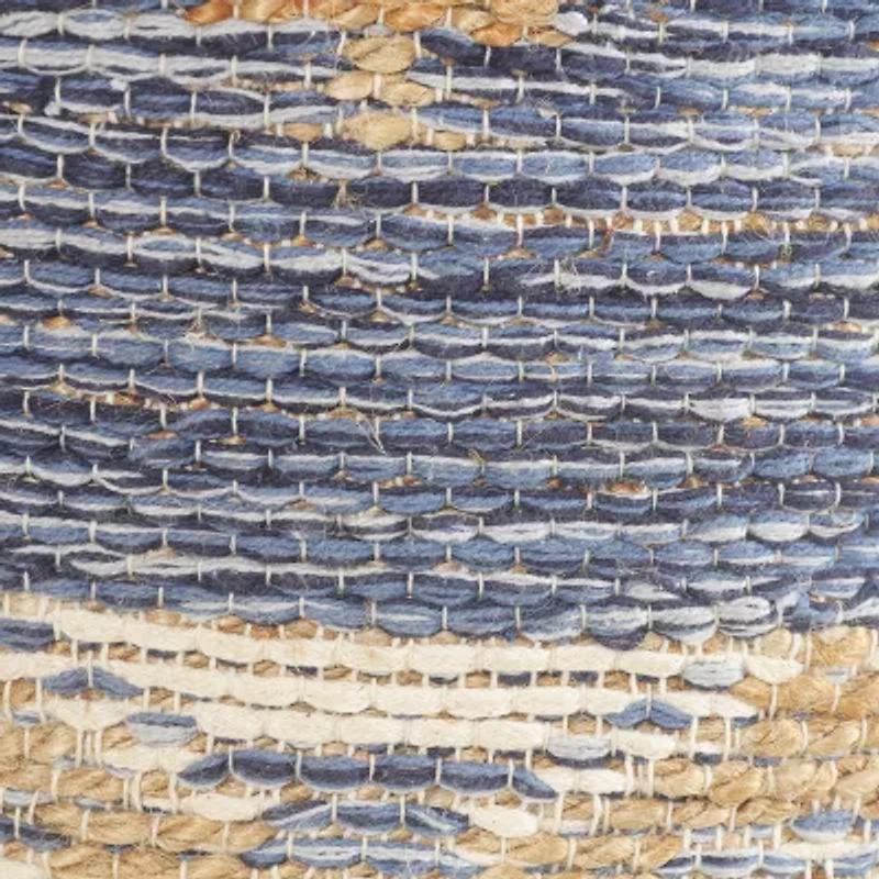 LR Home Elma Handmade Bohemian Jute Blend Medium Pouf Striped Ottoman