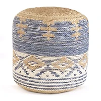 LR Home Elma 18" Handmade Jute Blend Pouf in Natural/Blue/Cream