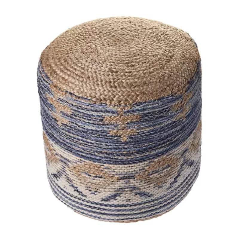 LR Home Elma Handmade Bohemian Jute Blend Medium Pouf Striped Ottoman