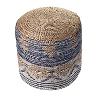 LR Home Elma Handmade Bohemian Jute Blend Medium Pouf Striped Ottoman