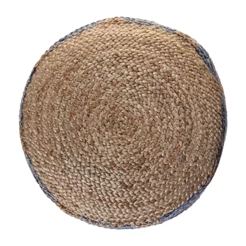 LR Home Elma Handmade Bohemian Jute Blend Medium Pouf Striped Ottoman