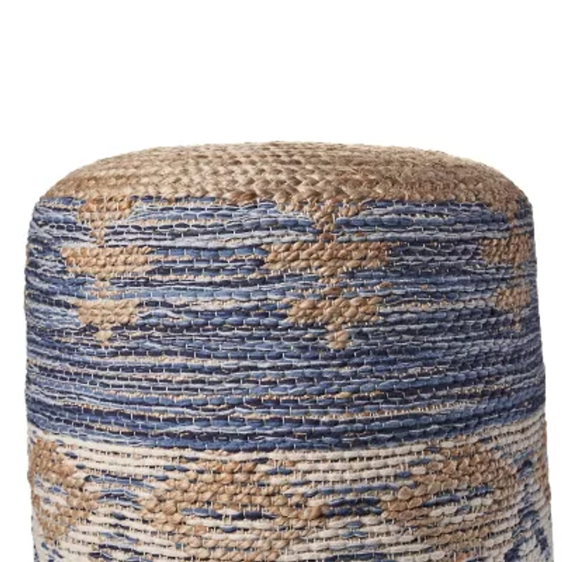 LR Home Elma Handmade Bohemian Jute Blend Medium Pouf Striped Ottoman