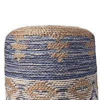 LR Home Elma Handmade Bohemian Jute Blend Medium Pouf Striped Ottoman