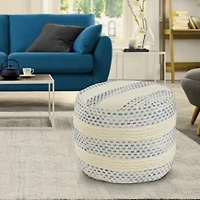 LR Home Eleanor Handmade Striped Farmhouse Cotton Blend Medium Pouf Striped Ottoman