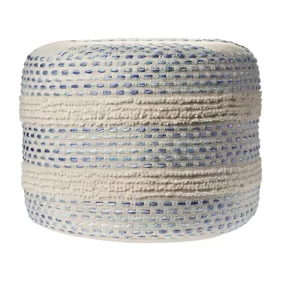 LR Home Eleanor Handmade Striped Farmhouse Cotton Blend Medium Pouf Striped Ottoman