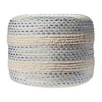 LR Home Eleanor Handmade Striped Farmhouse Cotton Blend Medium Pouf Striped Ottoman