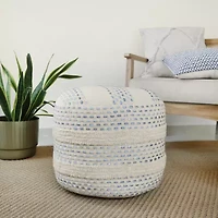 LR Home Eleanor Handmade Striped Farmhouse Cotton Blend Medium Pouf Striped Ottoman