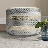 LR Home Eleanor Handmade Striped Farmhouse Cotton Blend Medium Pouf Striped Ottoman