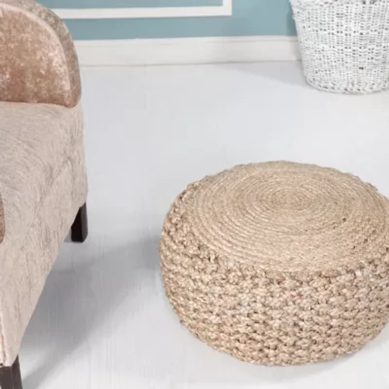 LR Home Elida 10" Handmade Jute Pouf