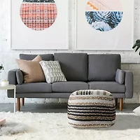 LR Home Elmo Handmade Striped Bohemian Jute Blend Medium Pouf Striped Ottoman