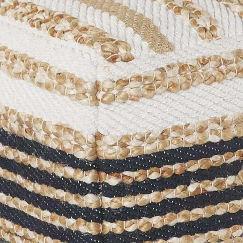 LR Home Elmo 14" Handmade Jute Blend Pouf in Natural/Brown/Cream