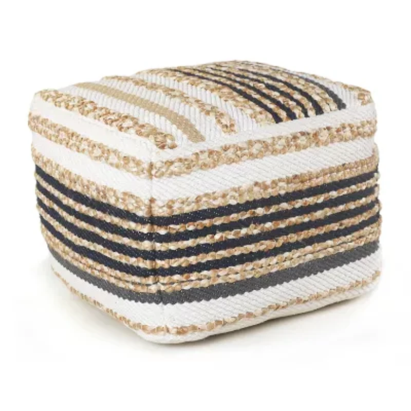 LR Home Elmo Handmade Striped Bohemian Jute Blend Medium Pouf Striped Ottoman