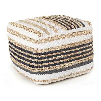 LR Home Elmo Handmade Striped Bohemian Jute Blend Medium Pouf Striped Ottoman