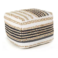 LR Home Elmo Handmade Striped Bohemian Jute Blend Medium Pouf Striped Ottoman
