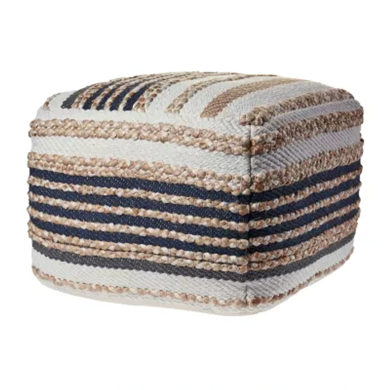 LR Home Elmo 14" Handmade Jute Blend Pouf in Natural/Brown/Cream