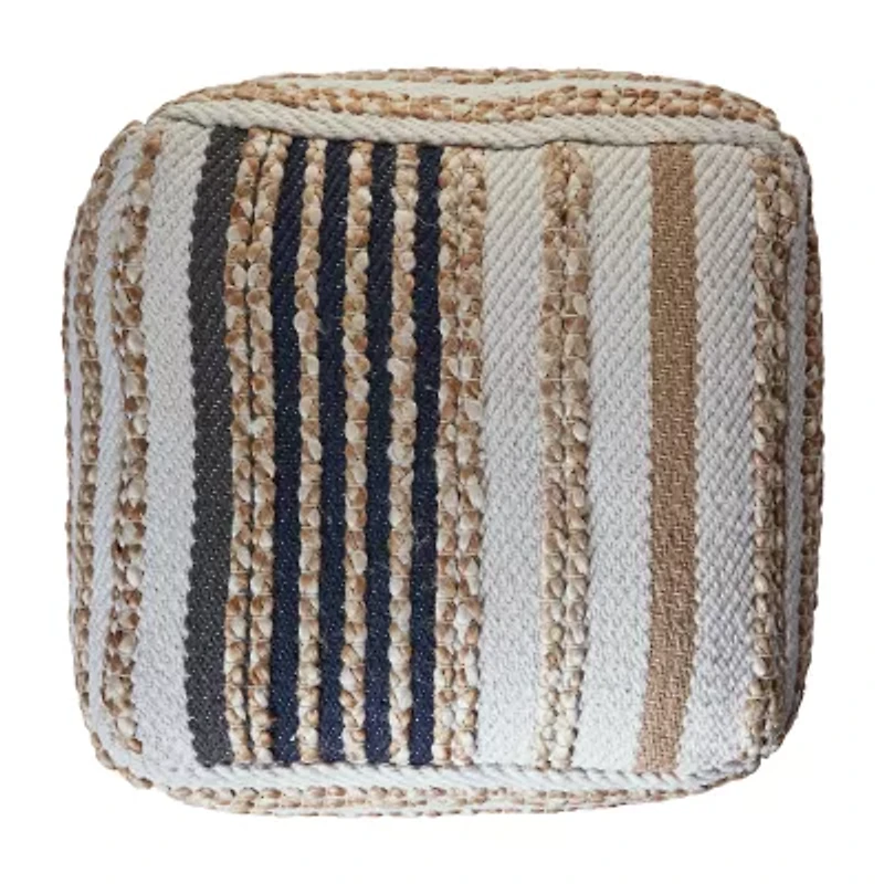 LR Home Elmo Handmade Striped Bohemian Jute Blend Medium Pouf Striped Ottoman