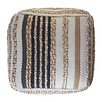 LR Home Elmo Handmade Striped Bohemian Jute Blend Medium Pouf Striped Ottoman