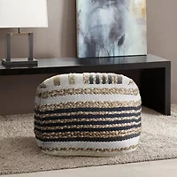 LR Home Elmo Handmade Striped Bohemian Jute Blend Medium Pouf Striped Ottoman