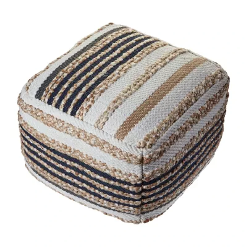LR Home Elmo 14" Handmade Jute Blend Pouf in Natural/Brown/Cream