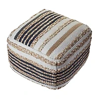 LR Home Elmo 14" Handmade Jute Blend Pouf in Natural/Brown/Cream