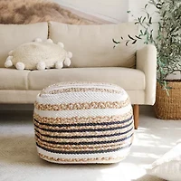 LR Home Elmo Handmade Striped Bohemian Jute Blend Medium Pouf Striped Ottoman