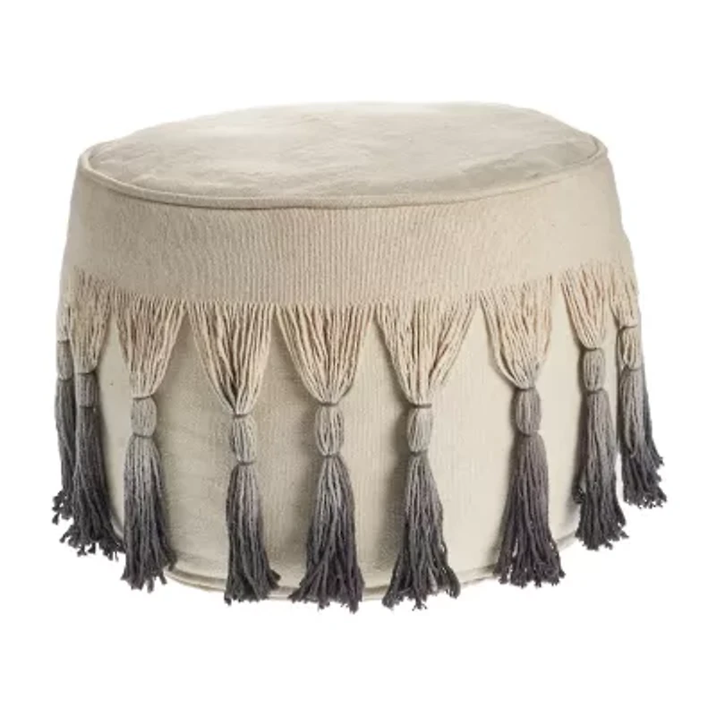 LR Home Levi Handmade Ombre Modern Cotton Medium Pouf Ombre Ottoman