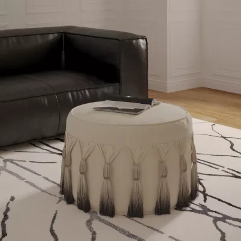 LR Home Levi Handmade Ombre Modern Cotton Medium Pouf Ombre Ottoman