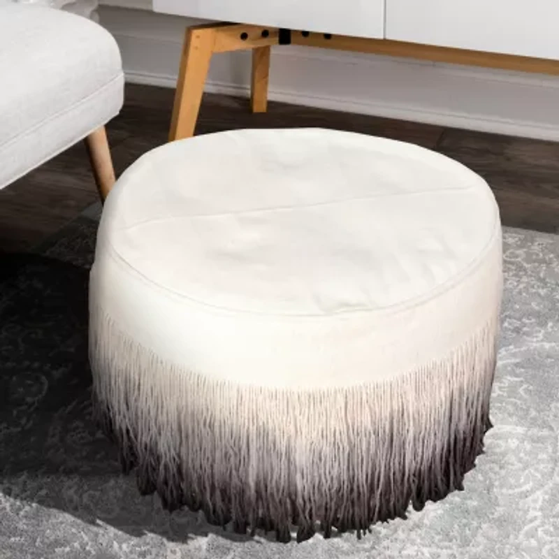 LR Home Levi Handmade Ombre Modern Cotton Medium Pouf Ombre Ottoman