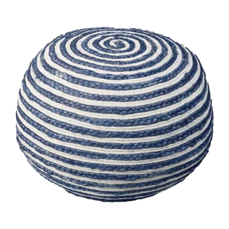 LR Home Ellie Handmade Striped Bohemian Jute Medium Pouf Ottoman