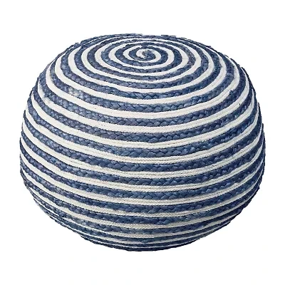 LR Home Ellie Handmade Striped Bohemian Jute Medium Pouf Ottoman