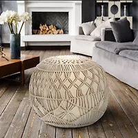 LR Home Wilhelmine Handmade Floral Bohemian Cotton Blend Medium Pouf Ottoman