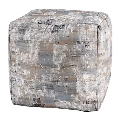 LR Home Winston Hand-Woven Cotton Medium Pouf Abstract Ottoman