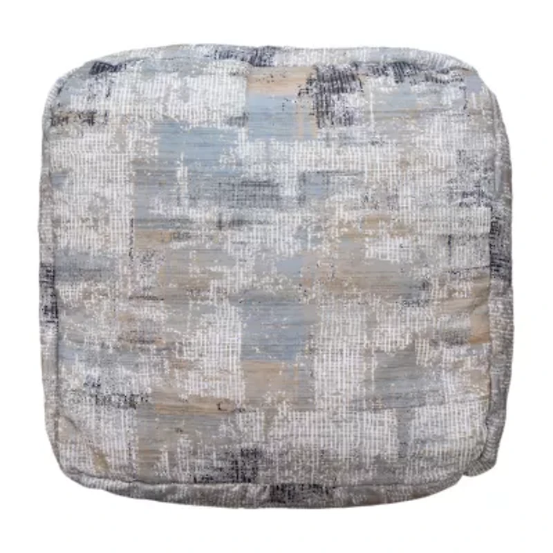 LR Home Winston Hand-Woven Cotton Medium Pouf Abstract Ottoman