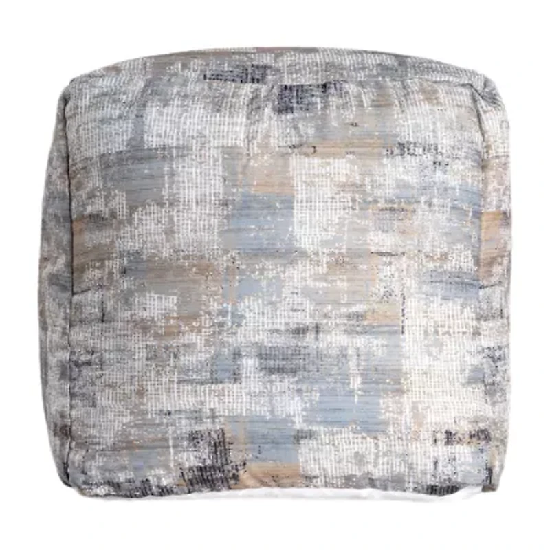 LR Home Winston Hand-Woven Cotton Medium Pouf Abstract Ottoman
