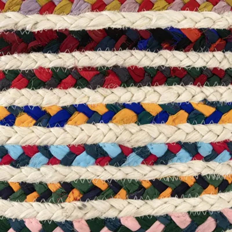 LR Home Sofia Handmade Striped Bohemian Jute Blend Medium Pouf Striped Ottoman