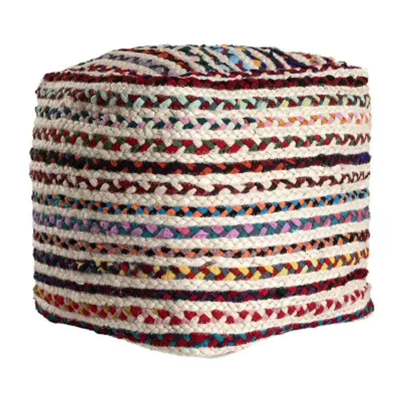 LR Home Sofia Handmade Striped Bohemian Jute Blend Medium Pouf Striped Ottoman