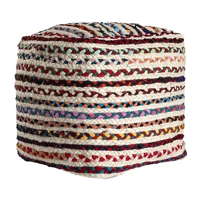 LR Home Sofia Handmade Striped Bohemian Jute Blend Medium Pouf Striped Ottoman