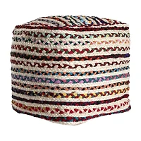 LR Home Sofia Handmade Striped Bohemian Jute Blend Medium Pouf Striped Ottoman