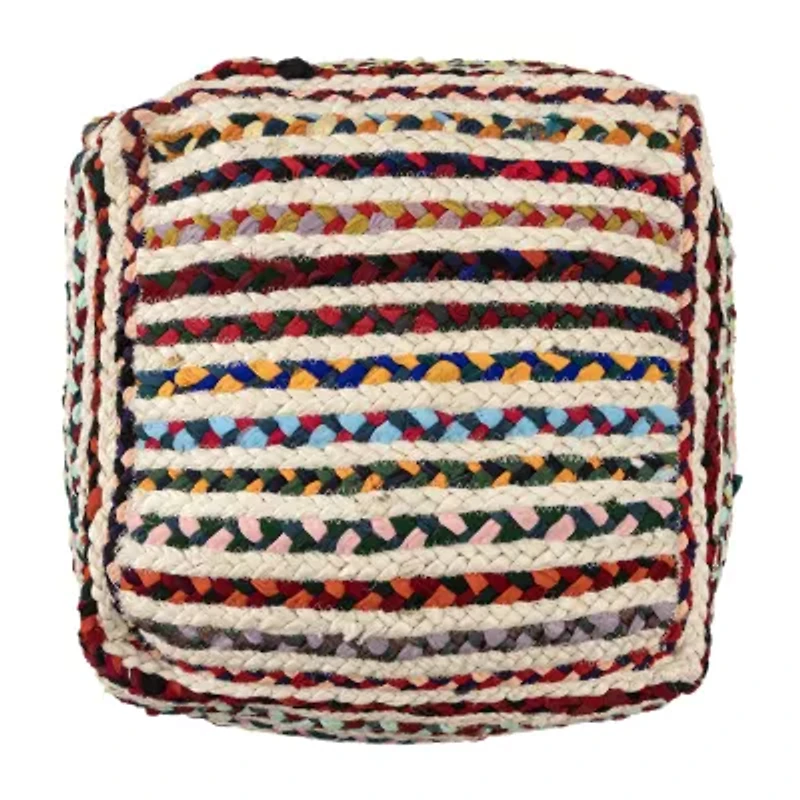 LR Home Sofia Handmade Striped Bohemian Jute Blend Medium Pouf Striped Ottoman