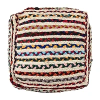 LR Home Sofia Handmade Striped Bohemian Jute Blend Medium Pouf Striped Ottoman