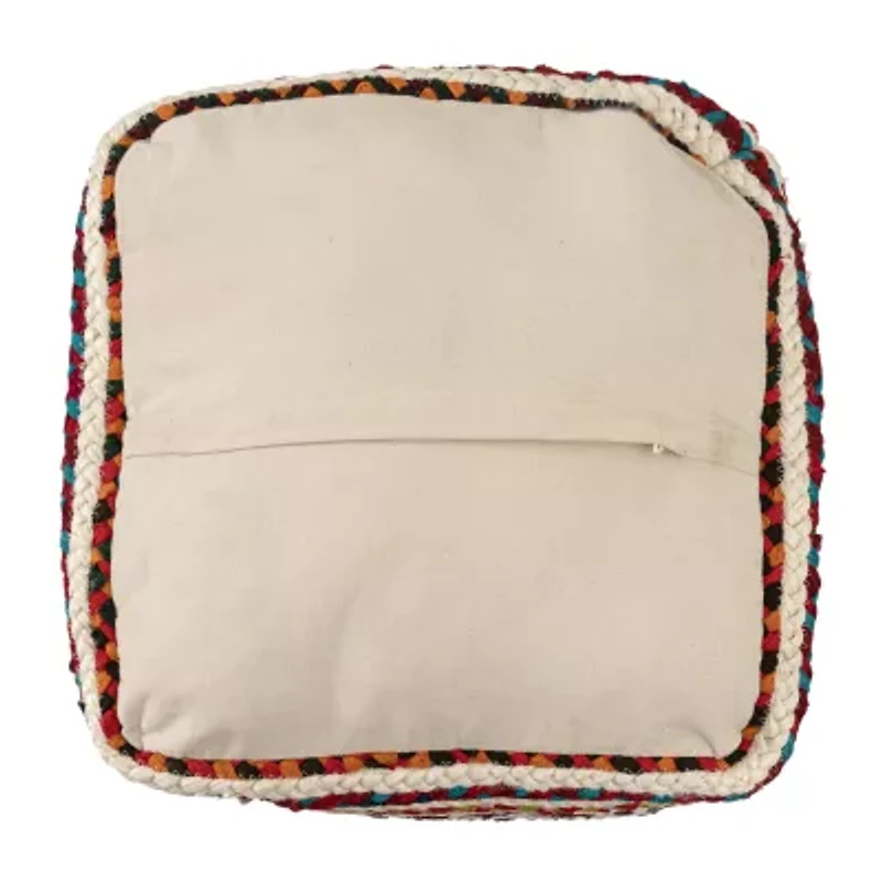 LR Home Sofia Handmade Striped Bohemian Jute Blend Medium Pouf Striped Ottoman