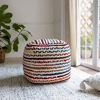 LR Home Sofia Handmade Striped Bohemian Jute Blend Medium Pouf Striped Ottoman