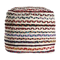 LR Home Sofia Handmade Striped Bohemian Jute Blend Medium Pouf Striped Ottoman