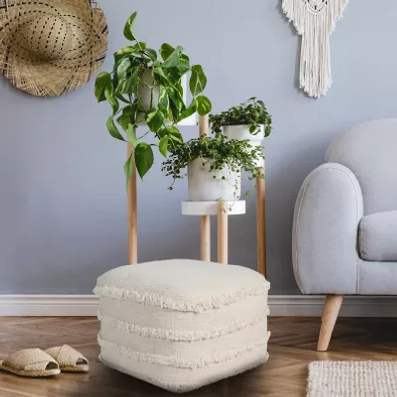 LR Home Sunny Handmade Contemporary Cotton Medium Pouf Striped Ottoman