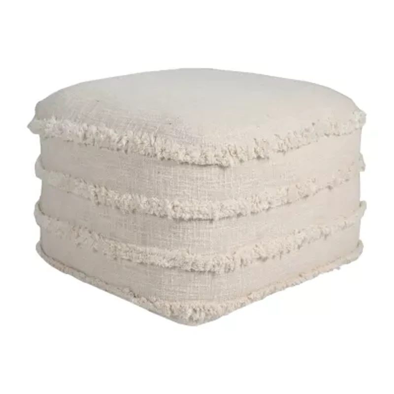 LR Home Sunny Handmade Contemporary Cotton Medium Pouf Striped Ottoman