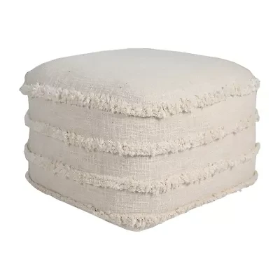 LR Home Sunny Handmade Contemporary Cotton Medium Pouf Striped Ottoman