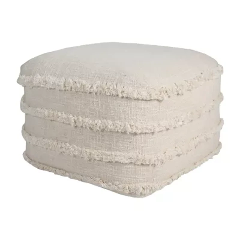 LR Home Sunny Handmade Contemporary Cotton Medium Pouf Striped Ottoman